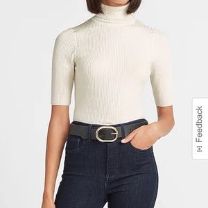 Express White Ribbed short sleeve turtle neck mock neck work top size M Medium
